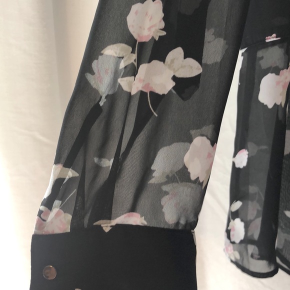 Black, flowered button down - Picture 2 of 4